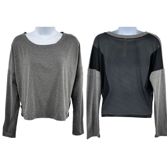 Balance Collection Tops - Balance Collection Athletic Top Long Sleeve Mesh Back Shirt Medium Gray Black